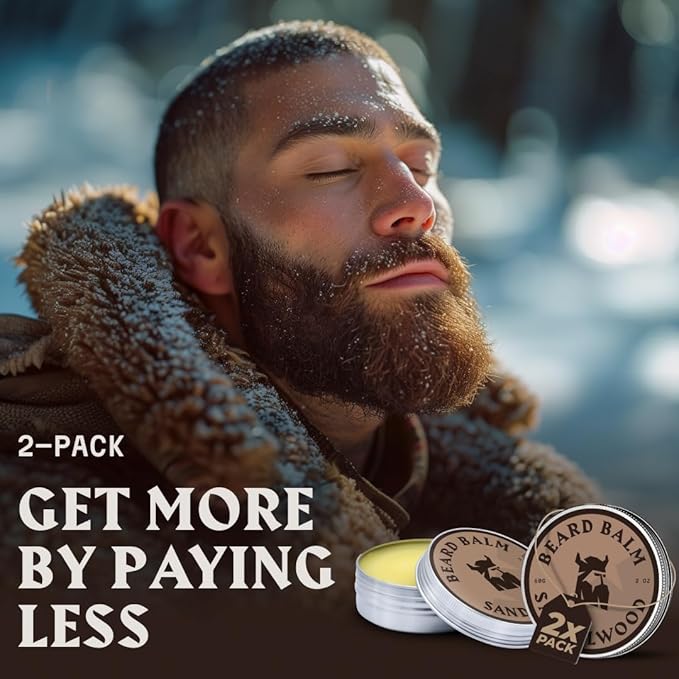 Striking Viking Beard Balm - 2 oz, Pack of 2, Sandalwood Scent - Light Hold Beard Conditioner & Softener With Shea Butter, Jojoba & Argan Oils - Tea Tree Oil Moisturizer & Natural Care