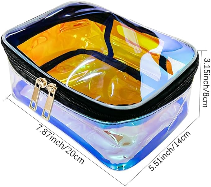 TPU Holographic Pink Makeup Bags Clear Travel Storage Bag Toiletry Pocket Portable Zippered Iridescent Pouch Waterproof Cosmetic Gift Bags for Women