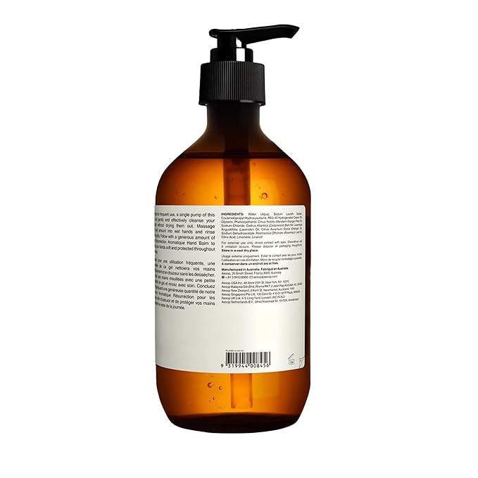 Aesop Resurrection Aromatique Hand Wash | Gentle Cleanser with Orange, Rosemary and Lavender Oils | 500mL / 16.9 oz