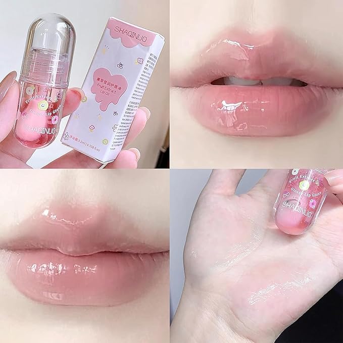 4Pcs Fruit Flavored Lip Gloss Oil Set,Big Brush Head Lip Oil,Cute Lip Hydrating Nourishing Lip Gloss, Jelly Glossy Finish Lip Glow Oil,for Kids and Teens, Kid Friendly, Party Gift, Non-toxic