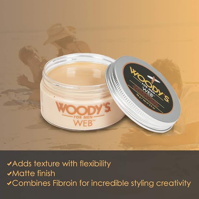 Woody's Web Clay Pomade for Men - Texturizing Hair Clay for Men, Flexible Hold Natural Look & Matte Finish, 3.4 oz, 2 Pack