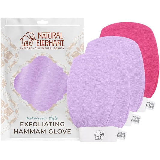 Natural Elephant Exfoliating Hammam Glove (2 Purple and 1 Pink (Pack of 3))