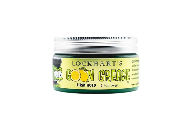 Lockhart's Oil Based Original Goon Grease - Handcrafted Pomade for Men – Firm Hold, High Shine - Locks in Moisture & Easy to Recomb - Lanolin and Avocado Oil for Conditioning - Lemon Scent (3.4 oz)
