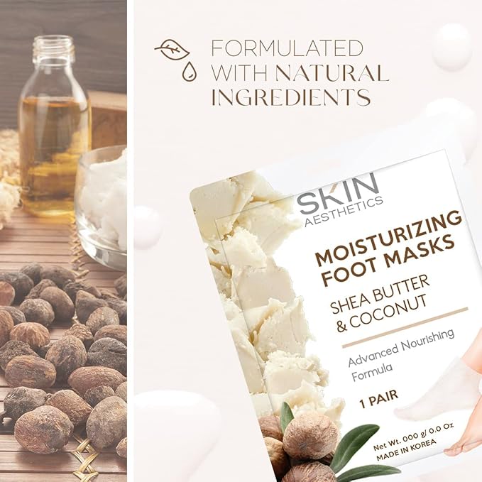 Shea Butter & Coconut Foot Masks - Moisturizes & Repairs Cracked Feet, Hydrating & Exfoliating - Dermatologist Tested Korean Skincare - Clean Beauty, Cruelty-Free - 3 Pairs