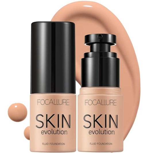 FOCALLURE 2 Pcs Liquid Foundation, Skin Evolution Foundation + Concealer, Full Coverage Foundation Makeup, Durable, Waterproof, Oil-Control, Hides Wrinkles & Lines, Natural