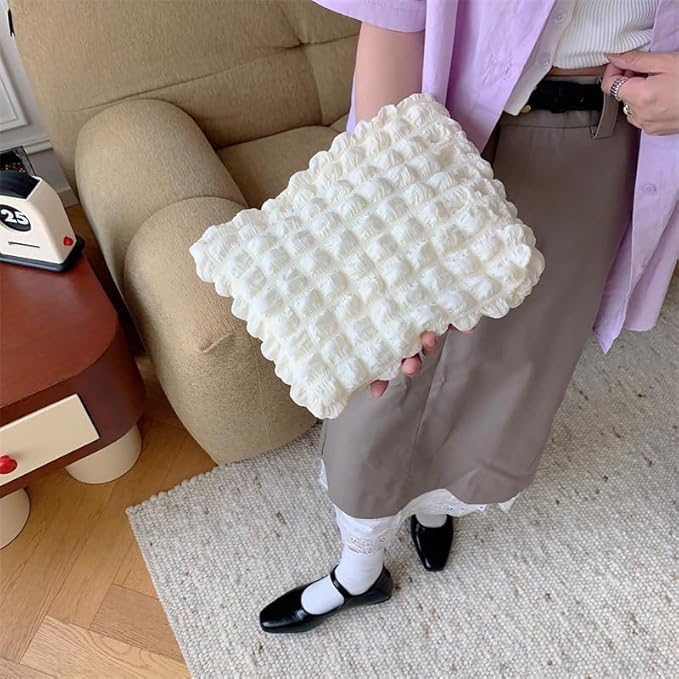 PAZIMIIK Floral Makeup Bag Large Cotton Zipper Pouch for Purse Travel Canvas Make Up Organizer for Women Cosmetic,Bubble Beige