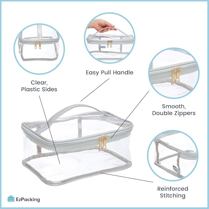 Large Cosmetic Bag for Women / Clear, See-Through Makeup, Hair & Nail Accessories Pouch for Travel or Home / Transparent PVC Plastic Organizer, Spacious Interior, Handle & Double Zippers (Blush)