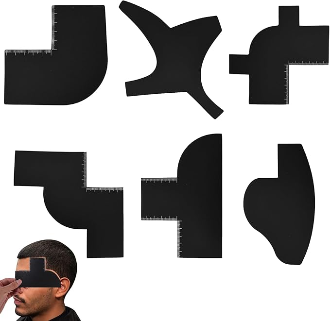 6 Pcs Enhancement Card for Barbers with Measurement Indicator, Reusable Beard Shaper and Hairline Shaping Tool to Clean Barber Accessories Color Spray Edge Line Up Tool (Black)