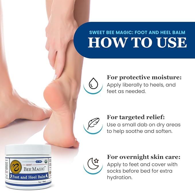 Sweet Bee Naturals Organic All Natural Foot and Heel Balm 2 (2 OZ Jars). For Dry and Cracked Feet Repair. Organic Salve Moisturizer for Heel Care & Callus Treatment. Made in USA. 2 Jars (4 OZ)