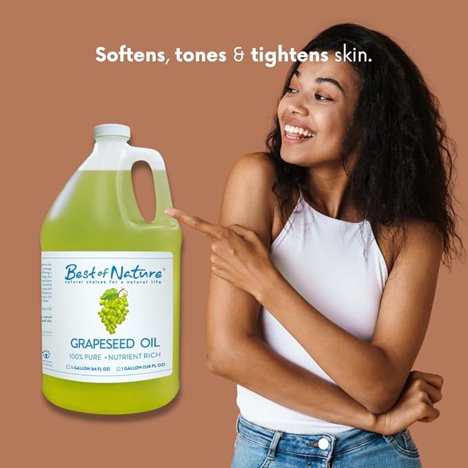 Best of Nature 100% Pure Grapeseed Oil - Unscented, Lightweight, Non-Greasy Moisturizer for Hair, Skin, Face & Aromatherapy, Carrier Oil for Essential Oils, 5 Gallon Pail (640 fl oz)