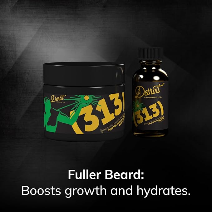 Detroit Grooming Co. Beard Oil & Beard Butter Bundle – 313 (Vanilla & Amber Scent) – Beard Hydration Set with Vitamin E & Sunflower Oil