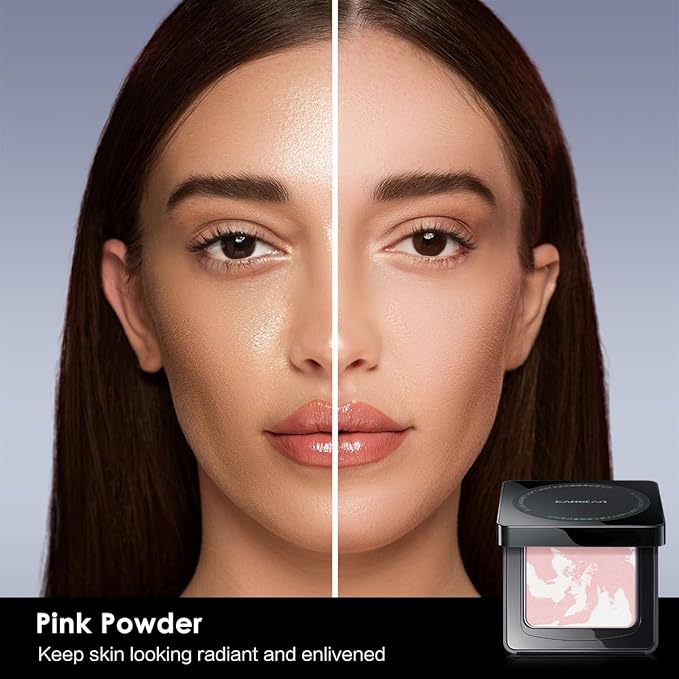 Waterproof Face Pressed Powder Compact, 24H Longlasting Oil Control Pressed Setting Powder Talc-Free Makeup, Shine Free, Poreless, Smooth, 04 Pink for dry&com skin (0.28Oz)