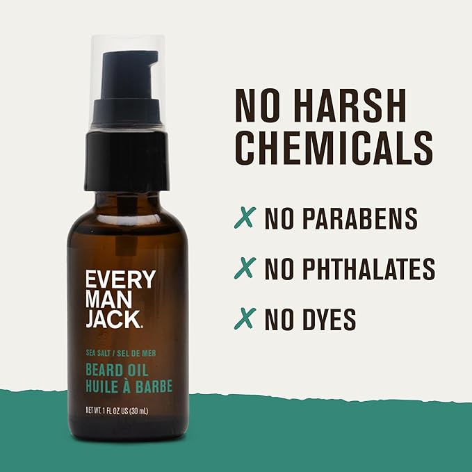 Every Man Jack Mens Beard Oil - Sea Salt Fragrance - Deeply Moisturizes and Softens Your Beard and Adds a Natural Shine - Naturally Derived with Shea Butter and Argan Oil - 1 fl oz