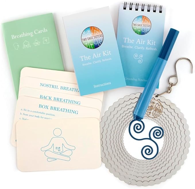 The Air Kit by Two Sage Sisters - Self Care Kit with Airspinner, Breathing Cards, Notebook, and Marker, Pamper and Self Care Gifts for Women, Womens Care Package for Mindfulness and Relaxation