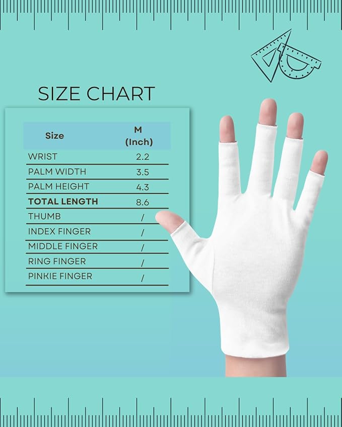 2 Pairs White Cotton Moisturizing Gloves – Fingerless Design with 5 Open Fingertips per Glove – 100% Cotton – Touchscreen-Friendly Night Gloves for Dry Hands