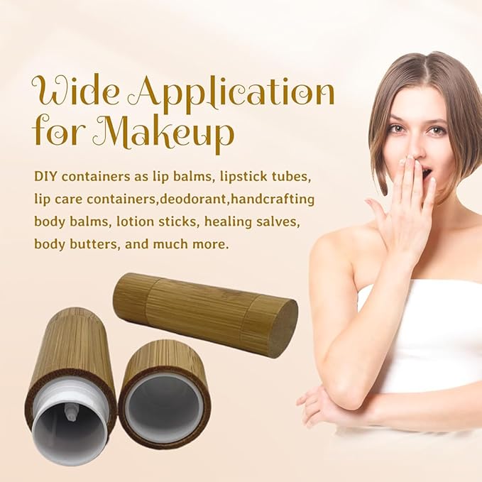 Bamboo Empty Lip Balm Containers 5.5g 6 Pack,Refillable DIY Lip Balm Tube Containers with Clear PP Plastic Inner,Lip Gloss Tubes Chapstick Holder for DIY Cosmetic Samples Deodorant