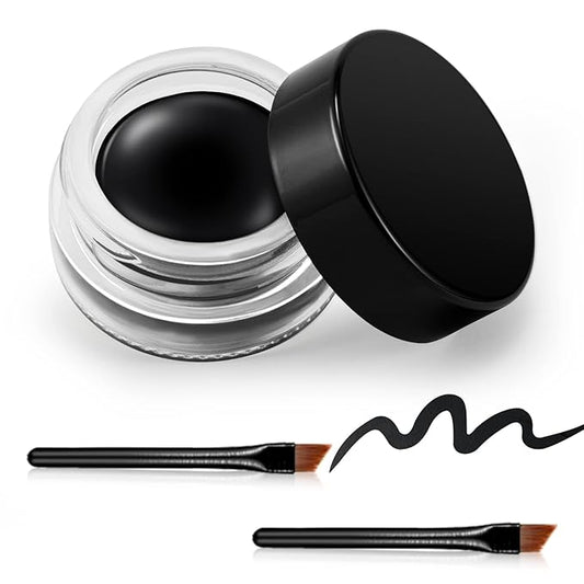Erinde Black Gel Eyeliner, Waterproof Cream Eyeliner Gel Pot, High-Intensity Pigments Long Lasting Smudge Proof Eye Liner Eyebrow Makeup, Waterline Matte Eye Liner with 2PCS Brushes, 02 Balck