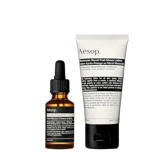 Aesop Shine Hair & Beard Oil & Neroli Post Shave Lotion | Grooming Kit for Full Beards and Hair | Moisturizing, Non Greasy, Silicon Free | 0.8 oz + 2 oz