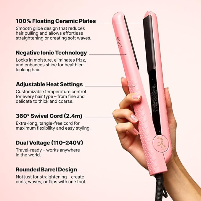 PYT 1.25” Professional Ceramic Hair Straightener – Negative Ion Flat Iron for Frizz-Free Shine, Adjustable Temperature, Dual Voltage, Lightweight Design, Straightens and Curls