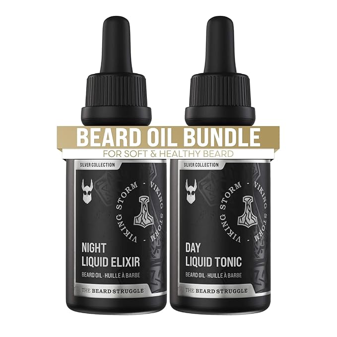 The Beard Struggle Tonic + Elixir Beard Oil Bundle - Silver Collection - Grooming Beard Oil - Softens, Moisturizers, and Strengthens Beard Growth - Pack of 2, Viking Storm