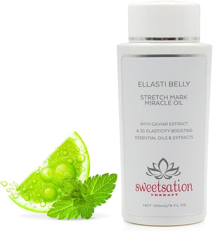 Sweetsation Therapy- Organic EllastiBelly Stretch Mark Miracle Oil, 4oz. Stretch Marks Prevention in Pregnancy With Omega 3,6,9, Vitamins,Amino Acids, 30+ Extracts to Boost Elasticity
