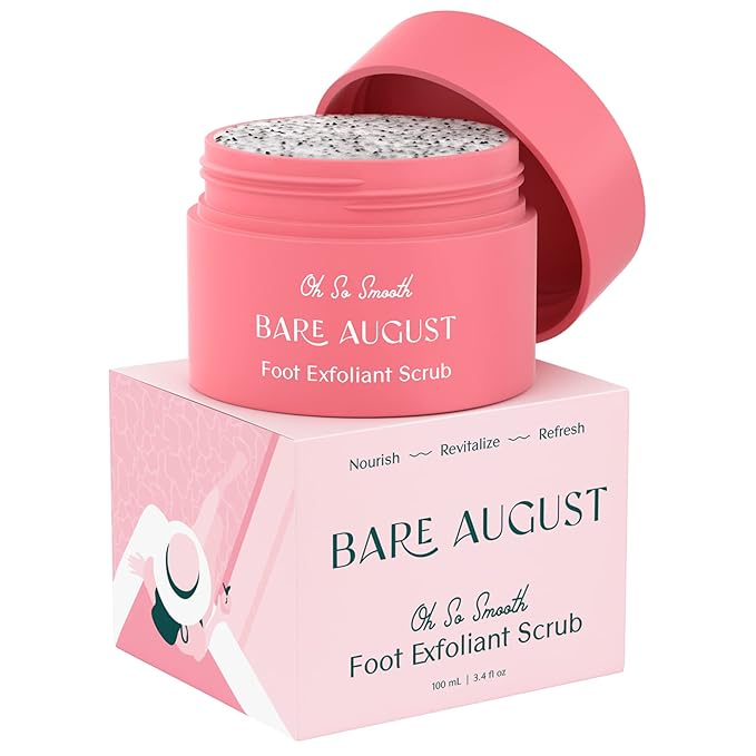 Bare August Foot Scrub - Pure & Natural Exfoliating Treatment - Soothes Skin, Softens Calluses, Eases Dry Cracks, Removes Dead Skin For Soft, Smooth Feet - Pedicure Care For Women & Men - 3.4 fl oz