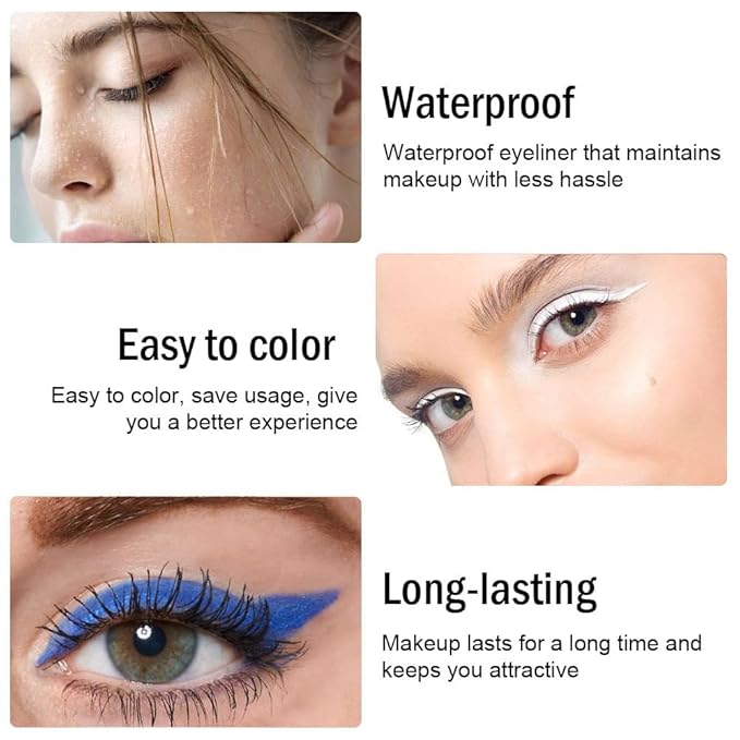 evpct 3Pcs Black & White & Royal Blue Gel Glitter Eyeliner Pencils Set for Women Waterproof Smudge Proof lapiz de ojos delineador de ojos contra el agua Eye Liner Makeup 01 22 24