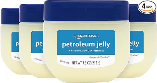 Amazon Basics Petroleum Jelly White Petrolatum Skin Protectant, Unscented, 7.5 oz, 4-Pack, (Previously Solimo)