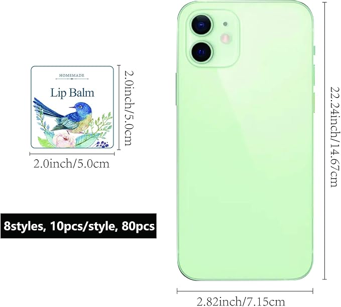 CRASPIRE Lip Balm Labels 80pcs Homemade Lip Balm Labels 2” Clear Lip Balm Labels for Tubes Printable Waterproof Lip Balm Stickers Labels for Lip Balm Handcream Candle Container（Flowers and Birds）