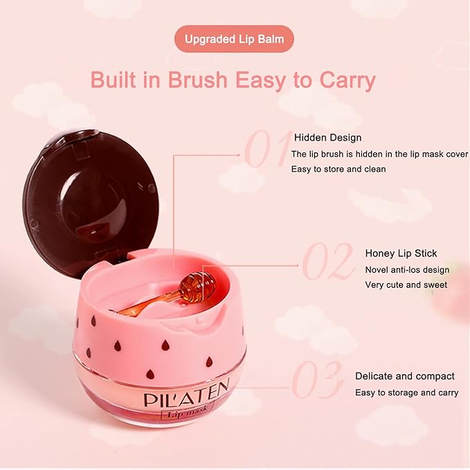 2 Pack Nourishing Lip Balm Honey Pot, Moisturizing Honey & Strawberry Propolis Lip Mask, Hydrating & Prevention Dry and Cracked Lip Scrubs Exfoliator Lip Sleeping Mask Reduces Lip Lines