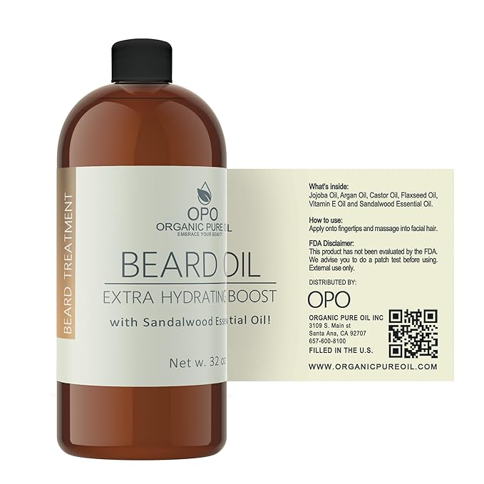 Sandalwood Beard Oil - Natural, Non-GMO, Facial Hair Hydrating & Conditioning Oil Blend - 32 oz - Bulk Sized, Promoting Growth and Silky Smooth Hair - Jojoba, Argan & More!