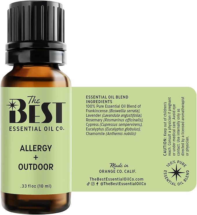 The Best Allergy + Outdoor Essential Oil Blend- Premium Grade- 100% Pure & Natural for Aromatherapy, Diffuser, Spa, Massage, Air Freshener- 10 ml (.33 fl oz)