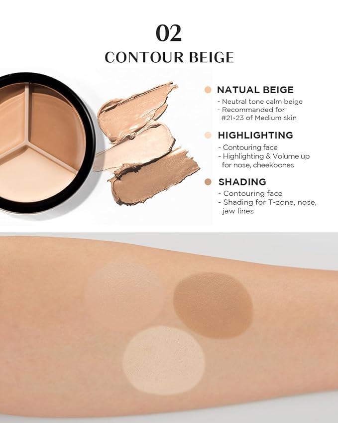 THESAEM Cover Perfection Triple Pot Concealer 01 Correct Beige + 02 Contour Beige - 3 Color Concealer for Medium & Natural Tone - Full Coverage, Correct & Conceal Redness, Dark Circles, Contouring