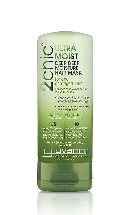 GIOVANNI 2chic Ultra-Moist Deep, Deep Moisture Hair Mask - Avocado & Olive Oil, Creamy Hydration Formula, Enriched with Aloe Vera, Shea Butter, Botanical Extracts, No Parabens, Color Safe - 5 oz