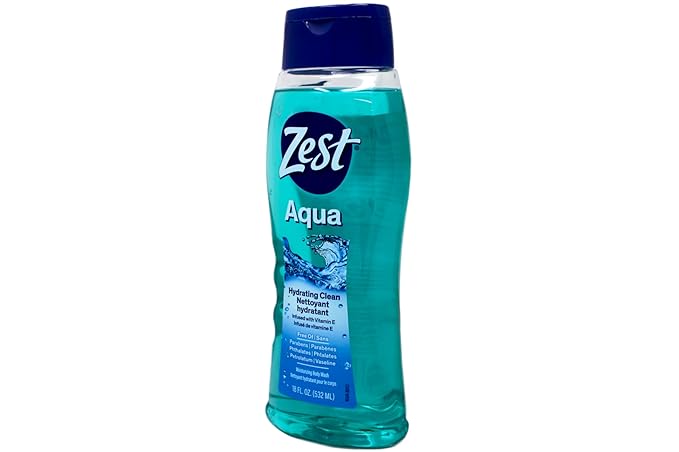Zest Aqua Hydrating Body Wash, 18 Fl Oz (Pack of 6) - Moisturizing & Refreshing Shower Gel, Easily Lathers for a Relaxing Bubble Bath - Foaming & Exfoliating Skin Cleanser for a Smooth & Clean Skin