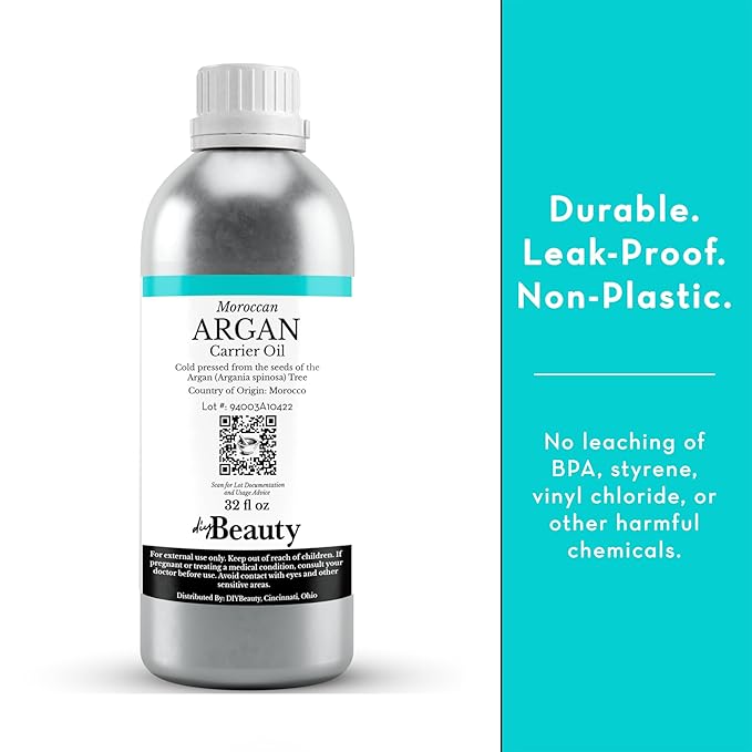 Bulk Argan Oil - 8 Fl Oz Large Size Bottle - Natural, Cold Pressed, 100 Percent Pure Argan Oil for Homemade Hair, Face and Skin Products - Light Aceite de Argan Carrier Oil