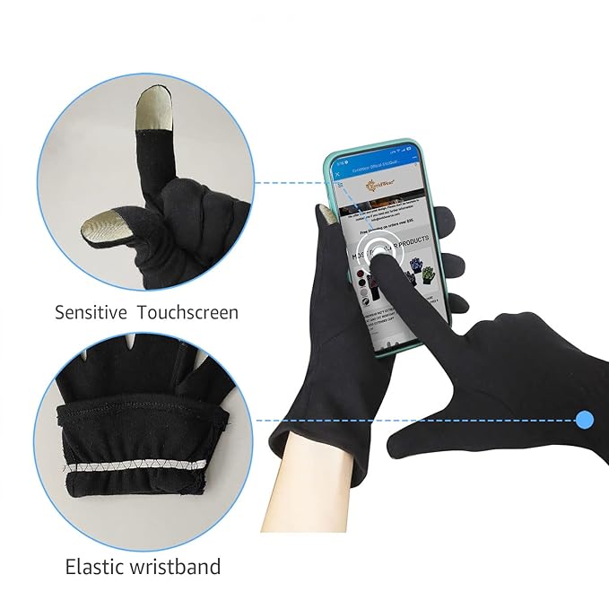 Evridwear 100% Cotton Touchscreen Moisturizing Beauty Gloves with Elastic Cuff, Natural Cosmetic Therapy Gloves for Eczema SPA Dry Hands Care Overnight (Black, Medium) 5 Pairs