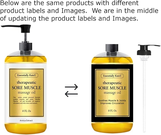 Essentially KateS Sore Muscle Massage Oil 8 Fl Oz - Arnica Extract and Peppermint - Soothe Sore and Tired Muscle and Joints