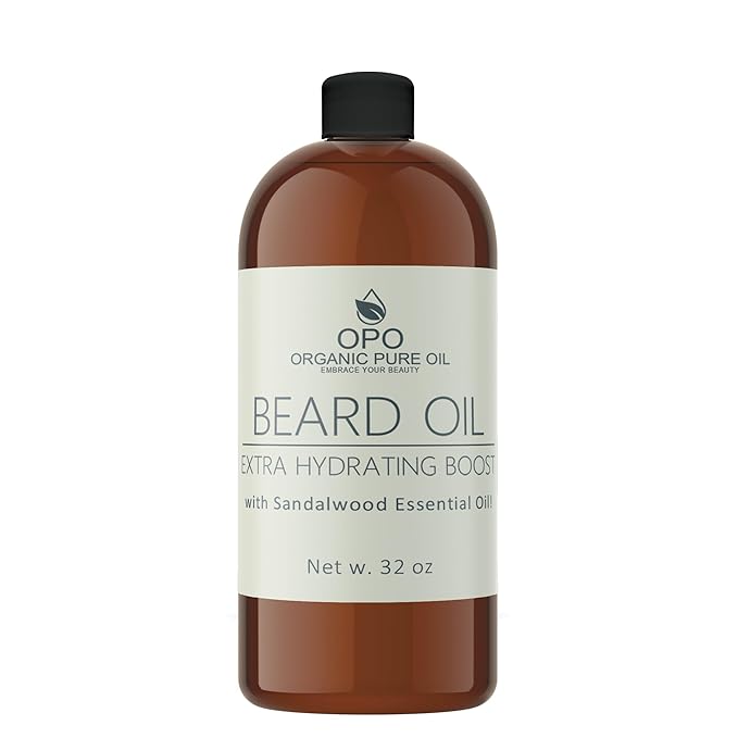 Sandalwood Beard Oil - Natural, Non-GMO, Facial Hair Hydrating & Conditioning Oil Blend - 32 oz - Bulk Sized, Promoting Growth and Silky Smooth Hair - Jojoba, Argan & More!