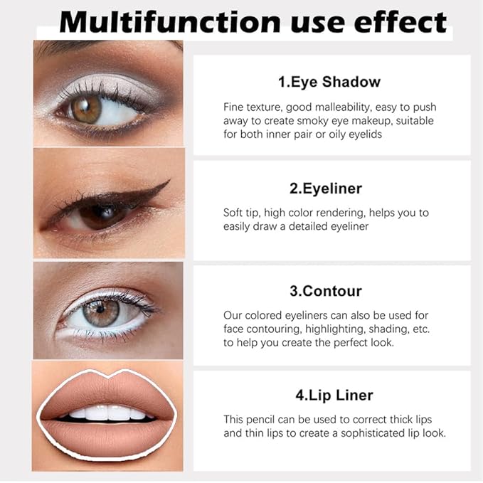 evpct 3Pcs Black & Dark Brown & White Gel Glitter Matte Metallic Eyeliner Pencils Set for Women Waterproof Smudge Proof lapiz de ojos delineador de ojos contra el agua Eye Liner Makeup 01 02 22