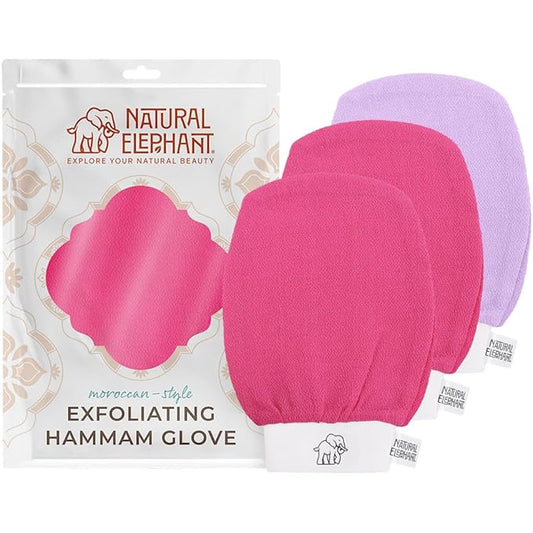 Natural Elephant Exfoliating Hammam Glove (2 Pink and 1 Purple (Pack of 3))