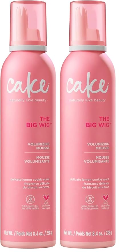 Cake Beauty Volumizing Mousse, The Big Wig - High Volume, Flexible Hold Hair Mousse with 450 F Heat Protection - For All Hair Types - 8.4 oz (Pack of 2)