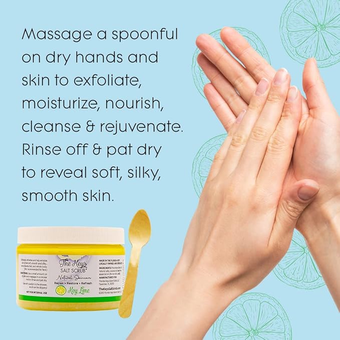 The Keys Salt Scrub -Sea Salt Scrub - Exfoliating Body Scrub with Wooden Spoon - Moisturizing Exfoliator for Hands, Foot, Bath, (12 Ounce (Pack of 12), Key Lime)
