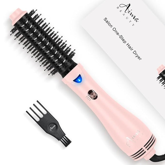 Hair Dryer Brush Blow Dryer Brush in one, Aima Beauty 1.25'' Round Brush Blow Dryer Ionic Hot Air Brush Styler Volumizer with Ceramic Coating & Tufted Bristles for Smooth and Shiny Blowout, Pink