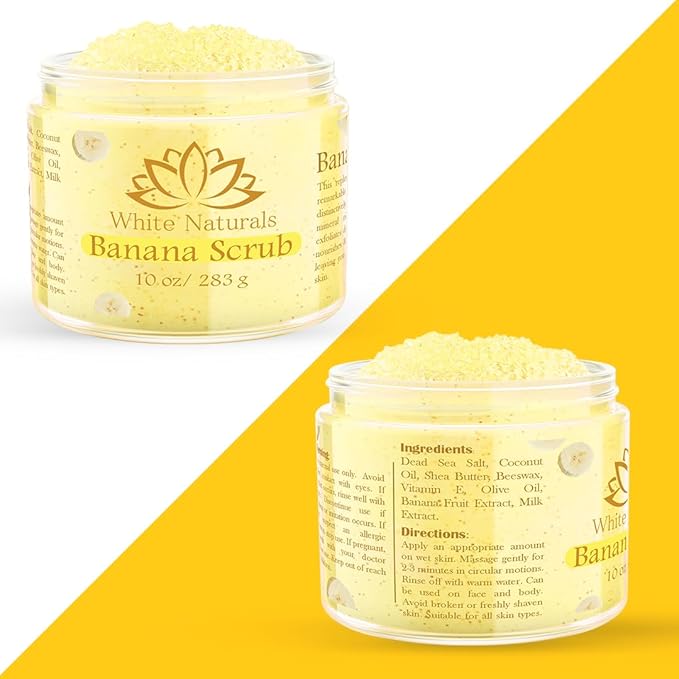 Organic Banana Body Scrub, Moisturizing and Exfoliating Salt Face & Body Scrub, Fights Stretch Marks, Fine Lines, Pure Exfoliator for Skin Care and Refresh Feeling