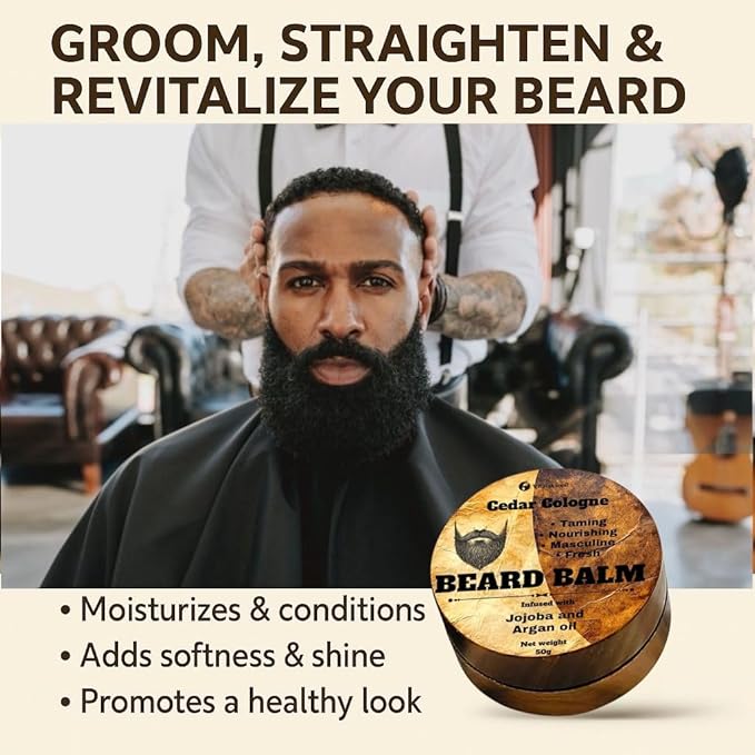 Beard Balm, CEDAR COLOGNE SCENTED with Jojoba and Argan Oil, Nourishing and Taming Formula, 50g