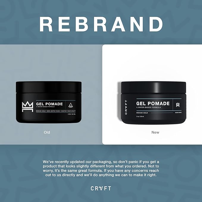CRVFT Pomade 2oz - Semi-Matte Finish Shine - Original Hold Medium Strength (Gel) – Men’s Styling Product, Barber Approved - Water Based/Soluble - Boss Scented - Straight/Thick/Wavy Hair