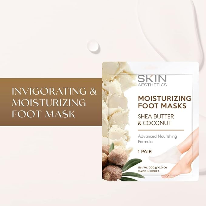 Shea Butter & Coconut Foot Masks - Moisturizes & Repairs Cracked Feet, Hydrating & Exfoliating - Dermatologist Tested Korean Skincare - Clean Beauty, Cruelty-Free - 3 Pairs