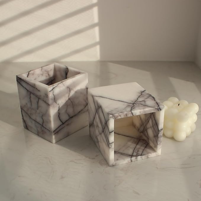 Natural Lilac Marble Toothbrush Holders for Bathroom, Marble Makeup Brush Holder Countertop Organizer