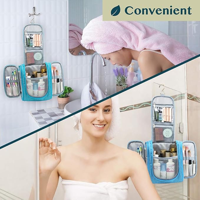 PAVILIA Toiletry Bag Travel Bag for Women Men, Hanging Cosmetic Organizer, Water Resistant Makeup Bag for Accessories Toiletries, Large Travel Essentials Kit (Turquoise)